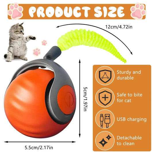 Interactive Speedy Tail Cat Toy – Automatic Rolling Ball & Feather Toy