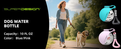 2-in-1 Portable Dog Water Bottle – Leak-Proof Travel Bottle with Stainless Steel Bowl