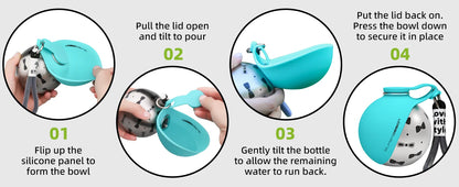 2-in-1 Portable Dog Water Bottle – Leak-Proof Travel Bottle with Stainless Steel Bowl