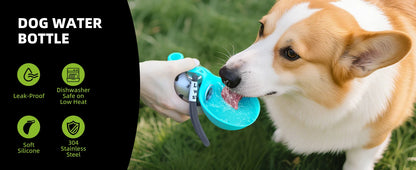 2-in-1 Portable Dog Water Bottle – Leak-Proof Travel Bottle with Stainless Steel Bowl