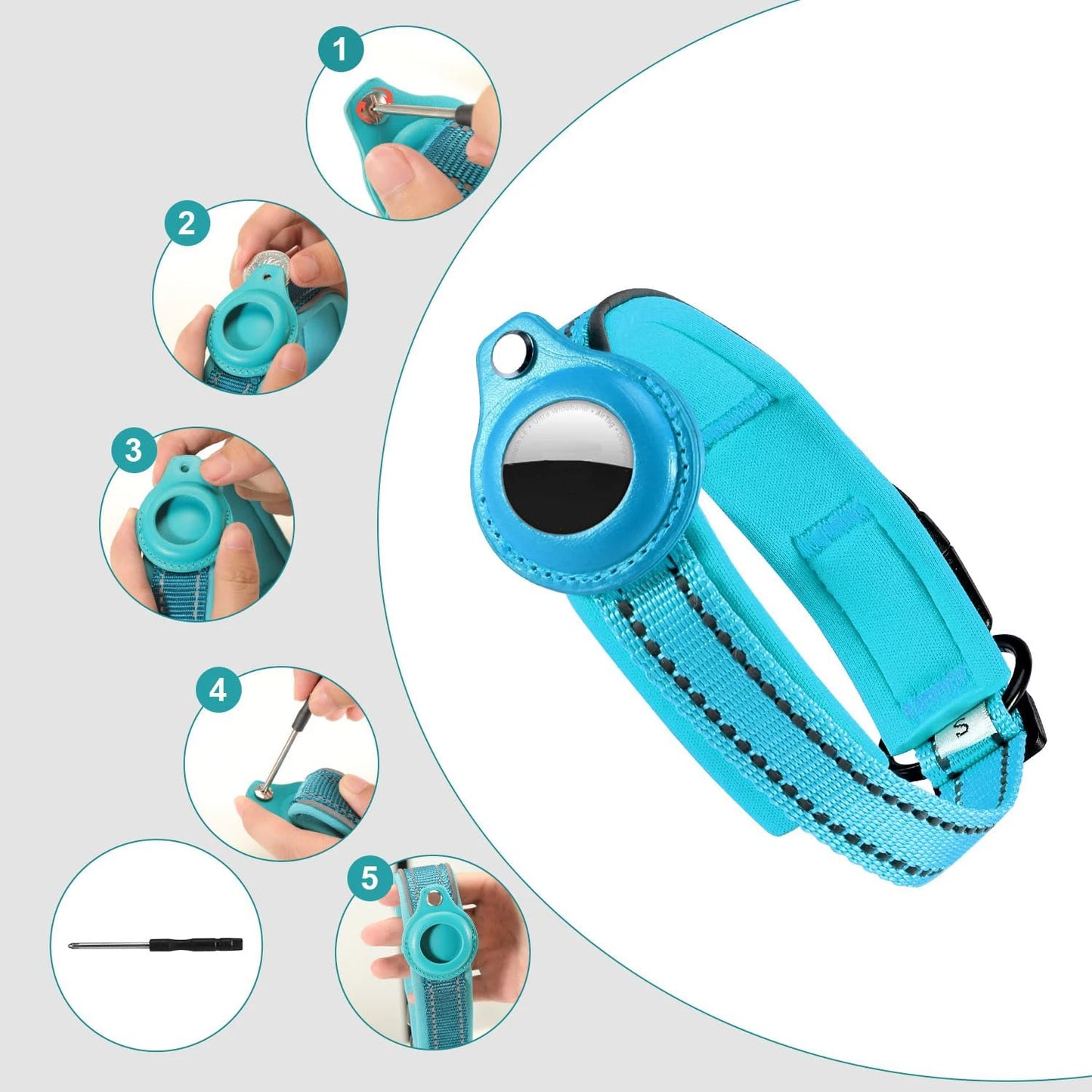 Reflective AirTag Dog Collar – Adjustable Safety Collar with Secure AirTag Holder
