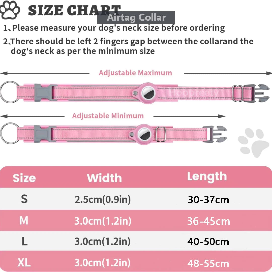 Reflective AirTag Dog Collar – Adjustable Safety Collar with Secure AirTag Holder
