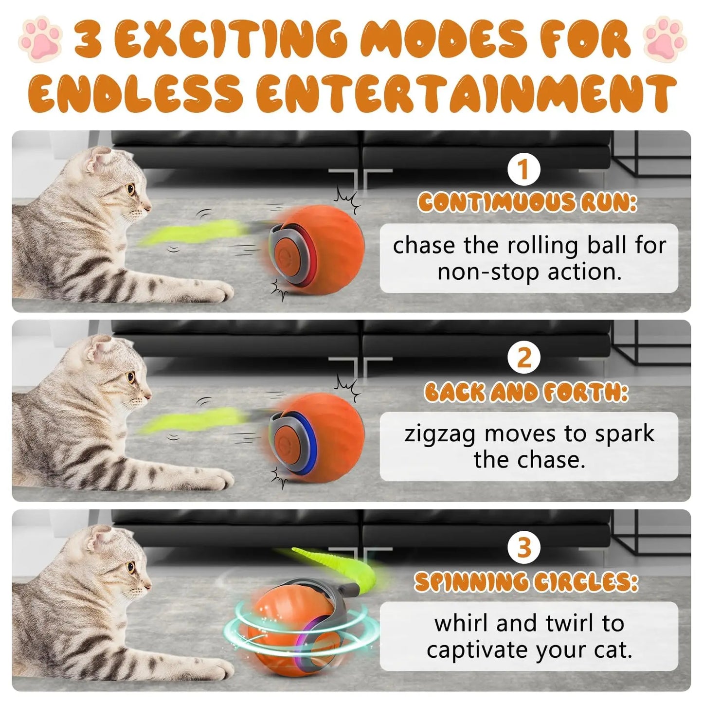 Interactive Speedy Tail Cat Toy – Automatic Rolling Ball & Feather Toy