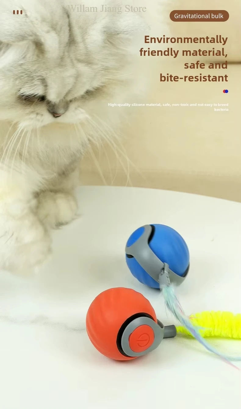 Interactive Speedy Tail Cat Toy – Automatic Rolling Ball & Feather Toy