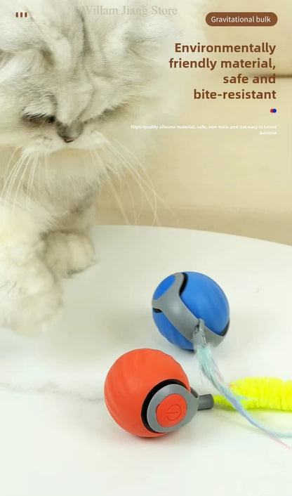 Interactive Speedy Tail Cat Toy – Automatic Rolling Ball & Feather Toy