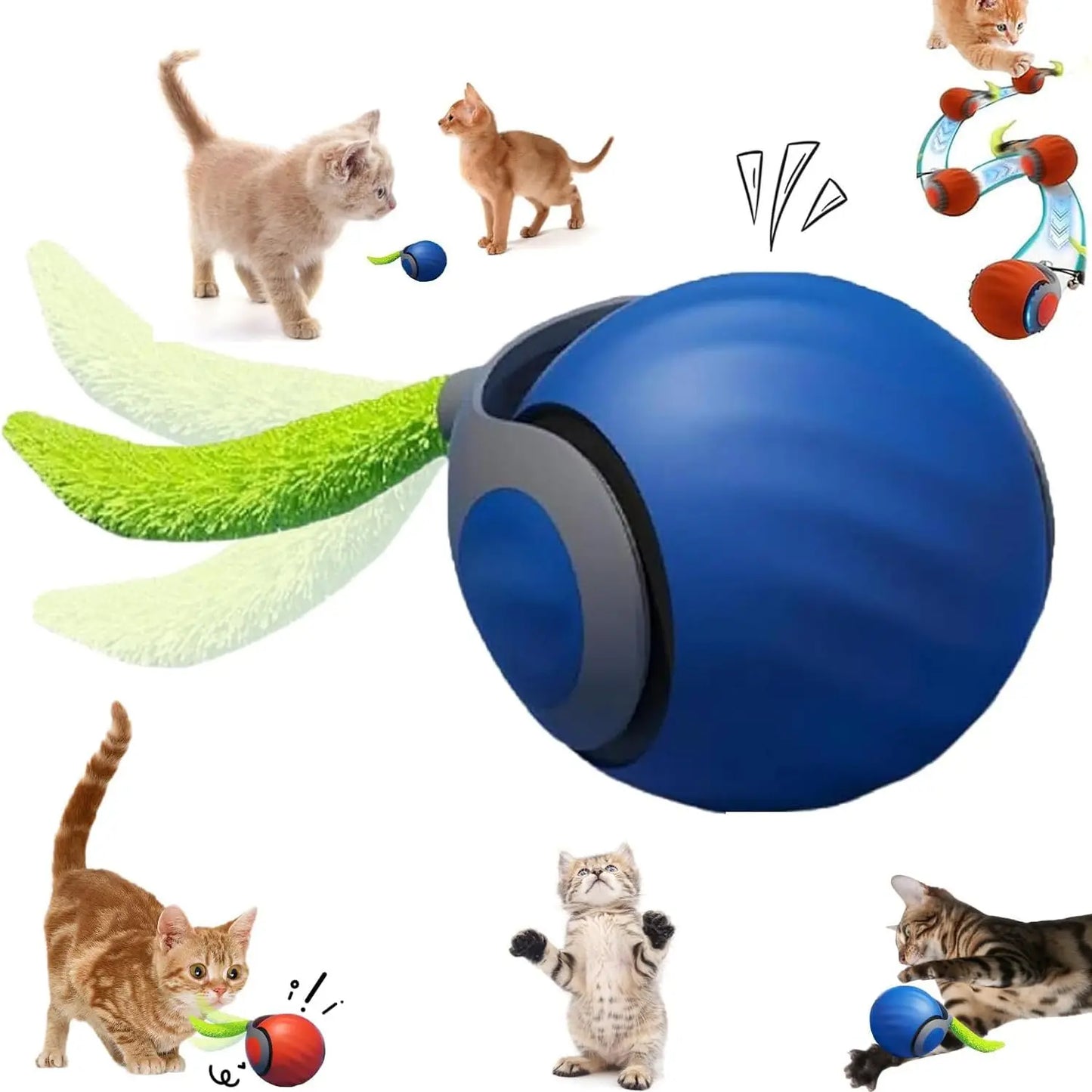 Interactive Speedy Tail Cat Toy – Automatic Rolling Ball & Feather Toy