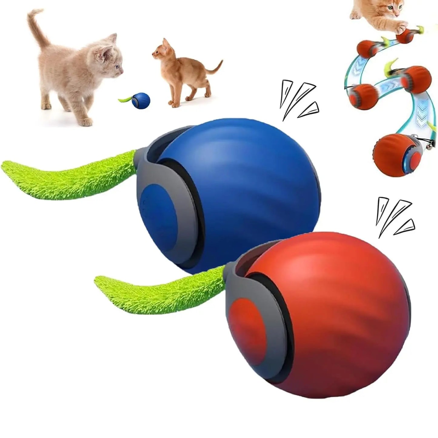 Interactive Speedy Tail Cat Toy – Automatic Rolling Ball & Feather Toy
