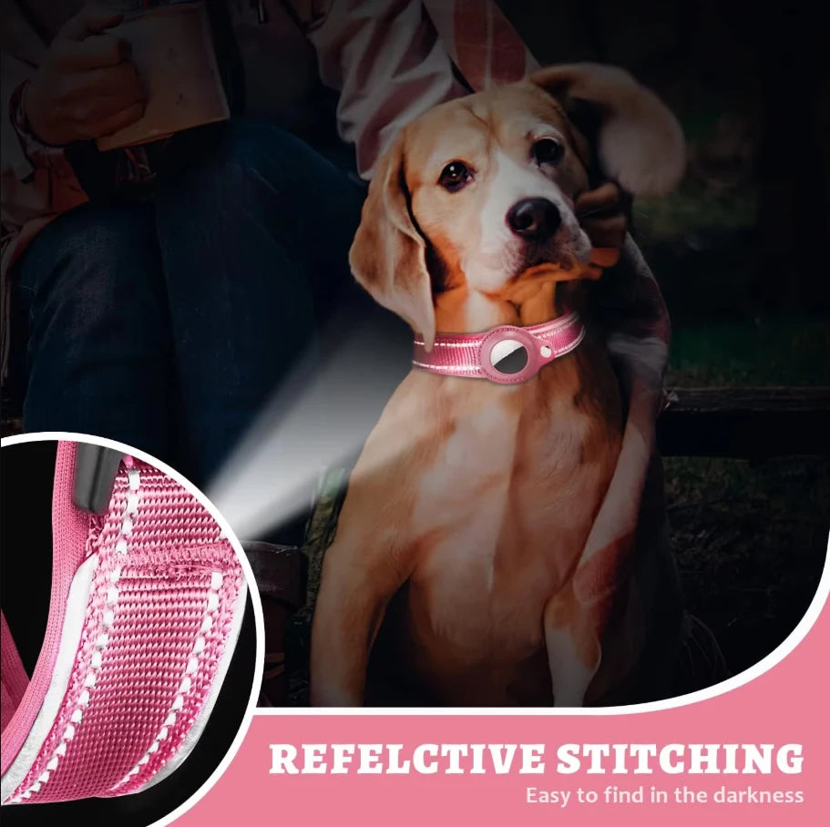 Reflective AirTag Dog Collar – Adjustable Safety Collar with Secure AirTag Holder