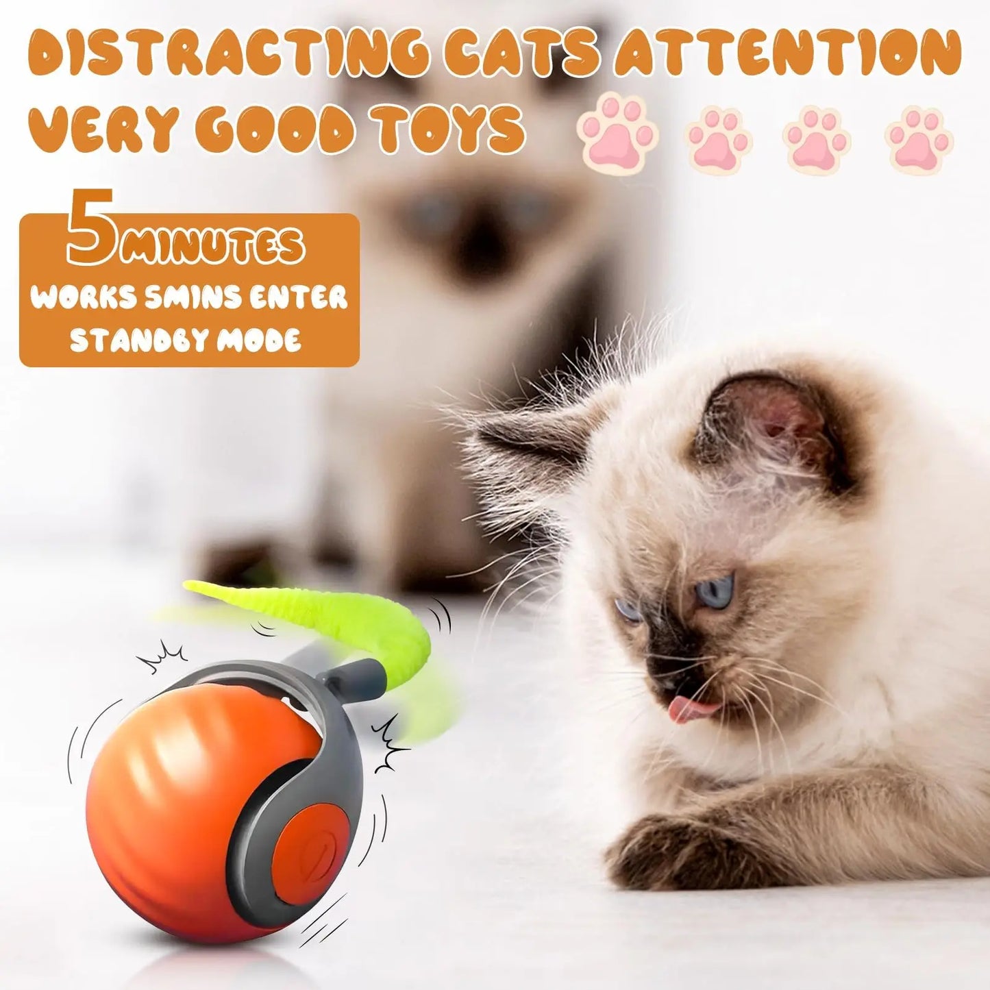 Interactive Speedy Tail Cat Toy – Automatic Rolling Ball & Feather Toy