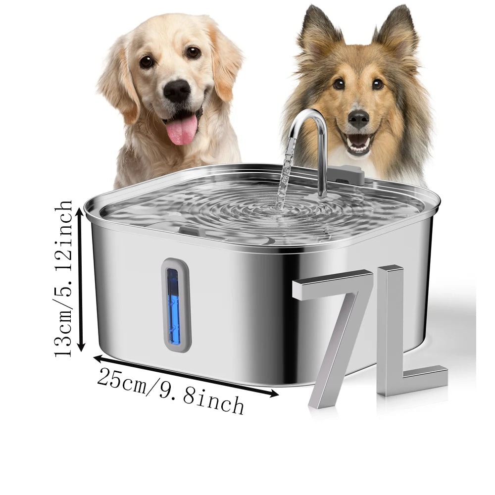 7L Stainless Steel Automatic Dog Water Fountain with Filter