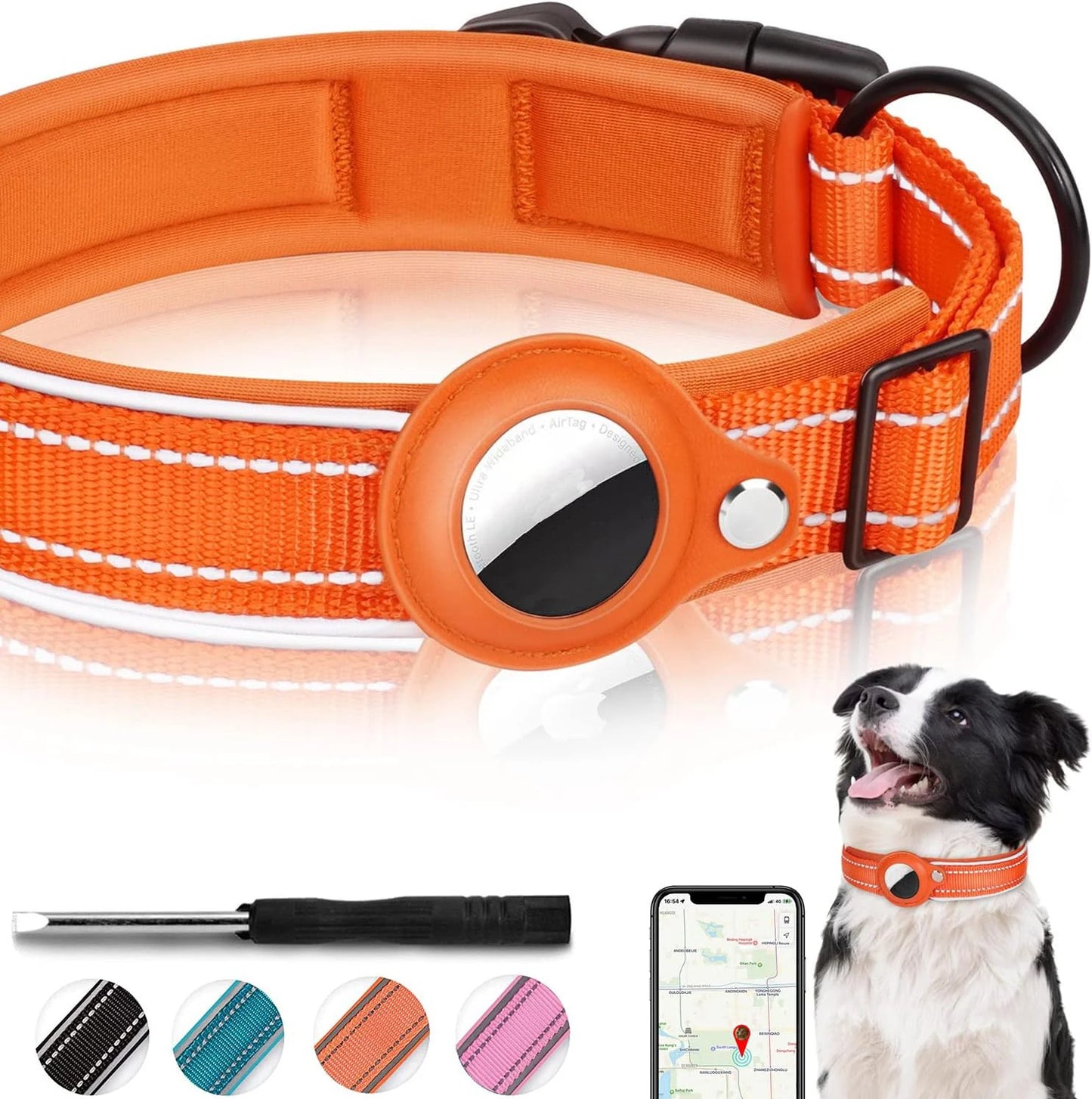 Reflective AirTag Dog Collar – Adjustable Safety Collar with Secure AirTag Holder