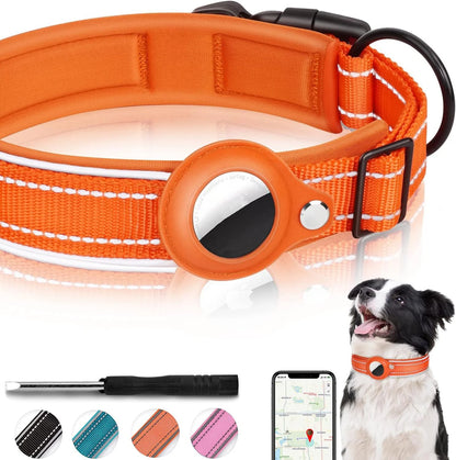 Reflective AirTag Dog Collar – Adjustable Safety Collar with Secure AirTag Holder