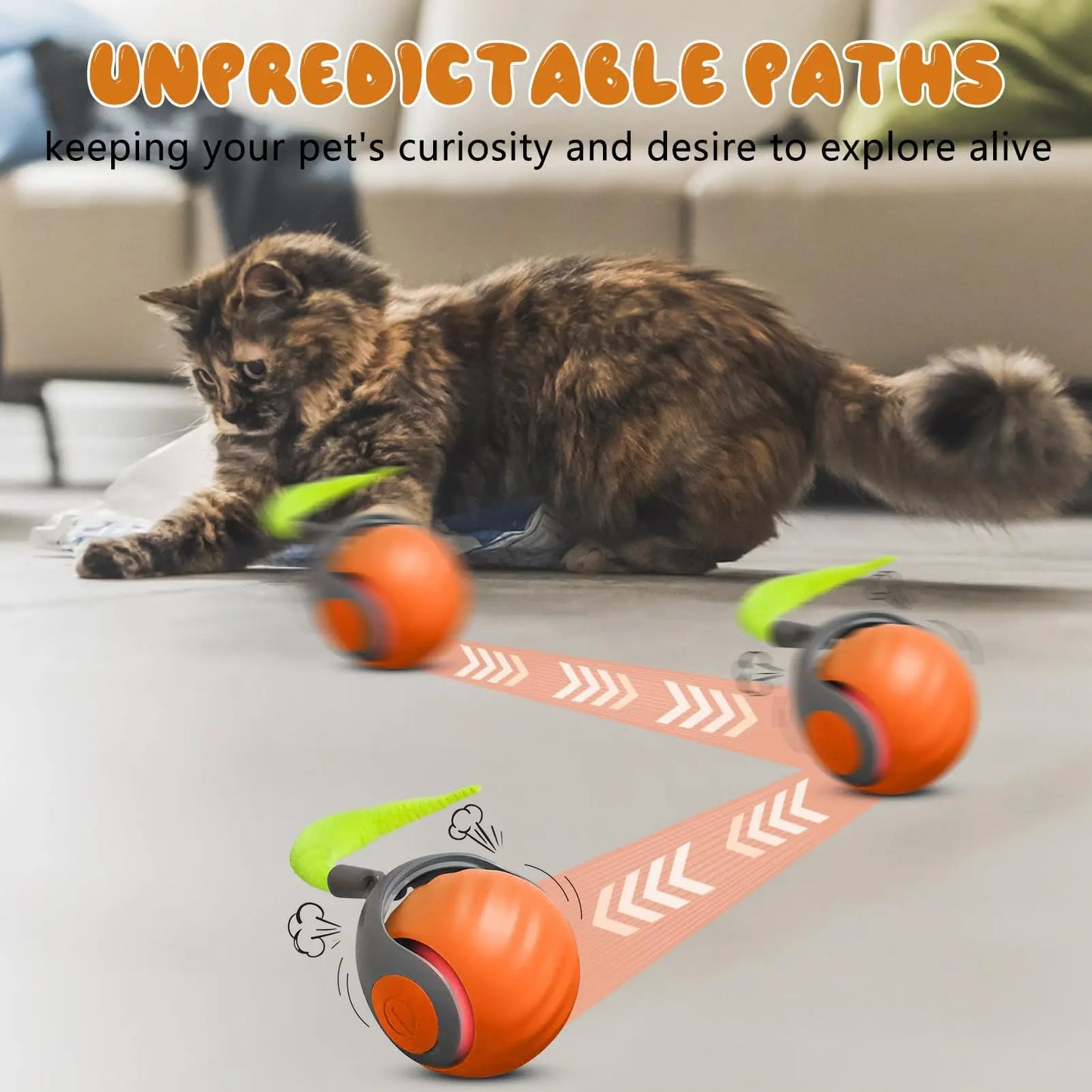 Interactive Speedy Tail Cat Toy – Automatic Rolling Ball & Feather Toy